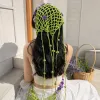 أزهار أرجوانية مزخرفة بشريط خضراء مزخرفة أزياء ذات شعر مزدوج details Picture